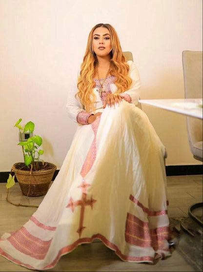 Light Peach Habesha Dress Simple Habesha Kemis Modern Ethiopian Dress Style