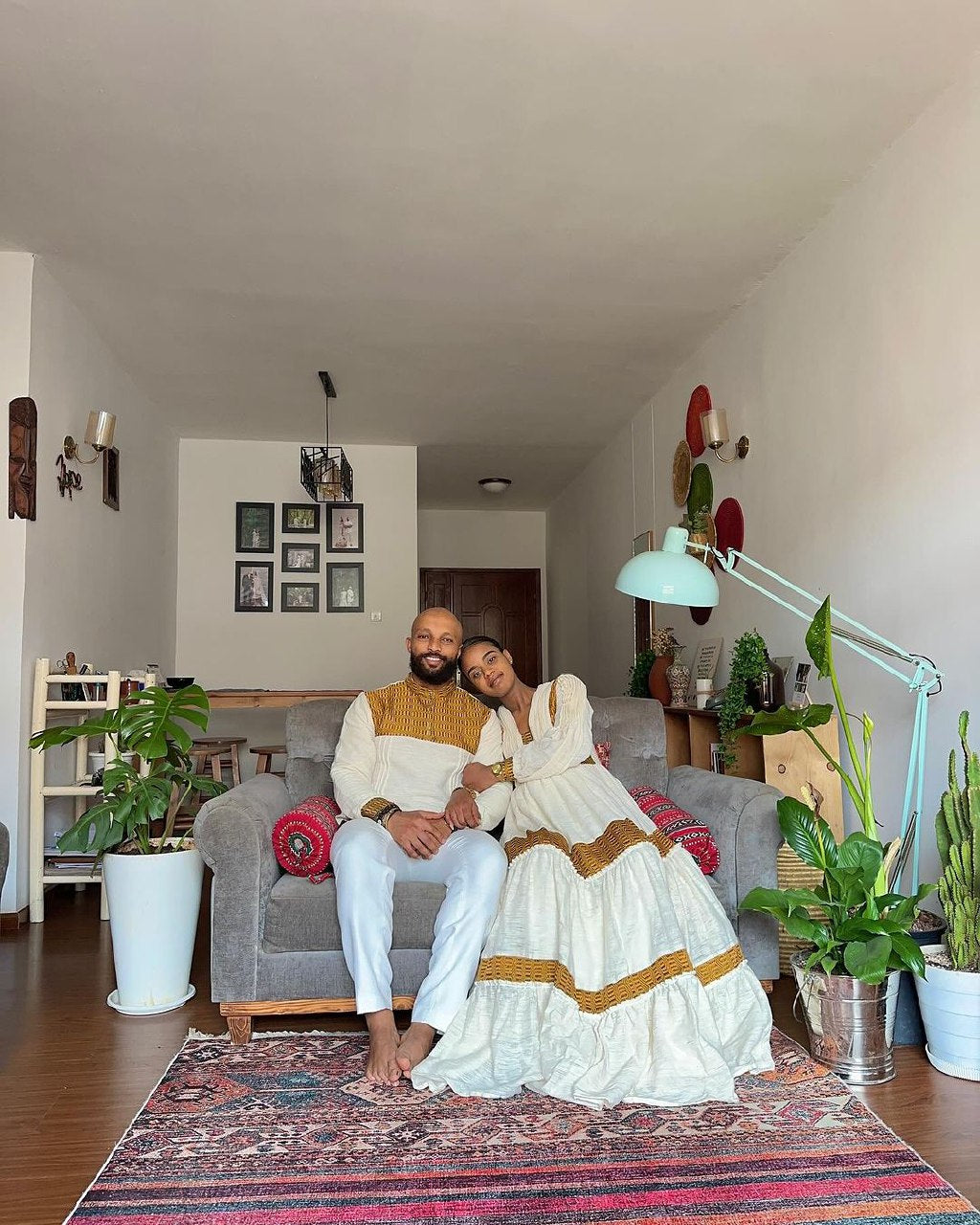 Appealing Yellow Matching Habesha Couples Outfit: Ideal for Cultural Celebrations Traditional Ethiopian Couples Attire