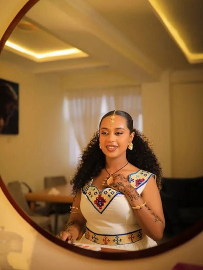 Sleeveless Habesha Kemis Online Blue And Red Woven Habesha Dress Graceful Ethiopian Dress 645