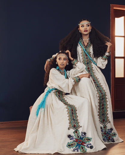 Long Sleeve Habesha Kemis  Multicolor Habesha Dress Timeless Ethiopian Dress For Celebrations 829