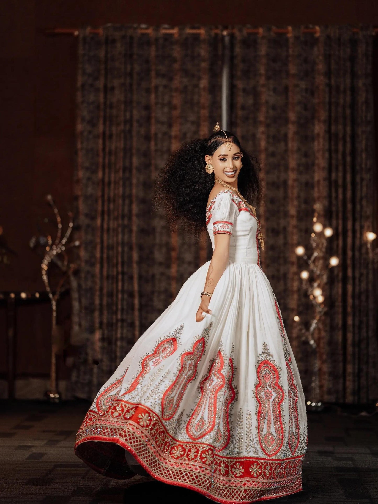Red Embroidery Ethiopian Wedding Dress Radiant Traditional Habesha Kemis Graceful Habesha dress 863