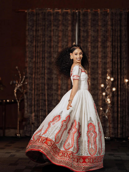 Red Embroidery Ethiopian Wedding Dress Radiant Traditional Habesha Kemis Graceful Habesha dress 863