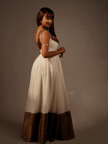 Elegant V-Neckline Habesha Dress Sleeveless Habesha Kemis Timeless Ethiopian Cultural Clothing 864