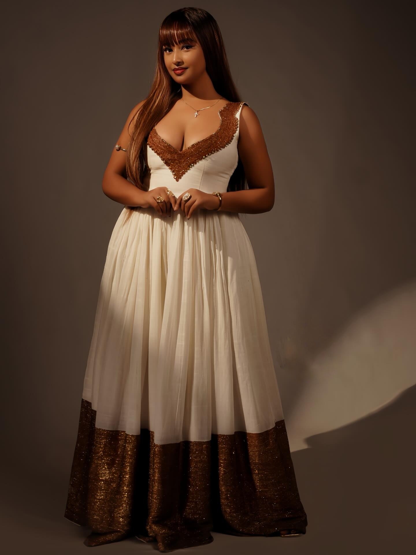 V-Neck Sleeveless Habesha Dress Traditional Ethiopian Clothing