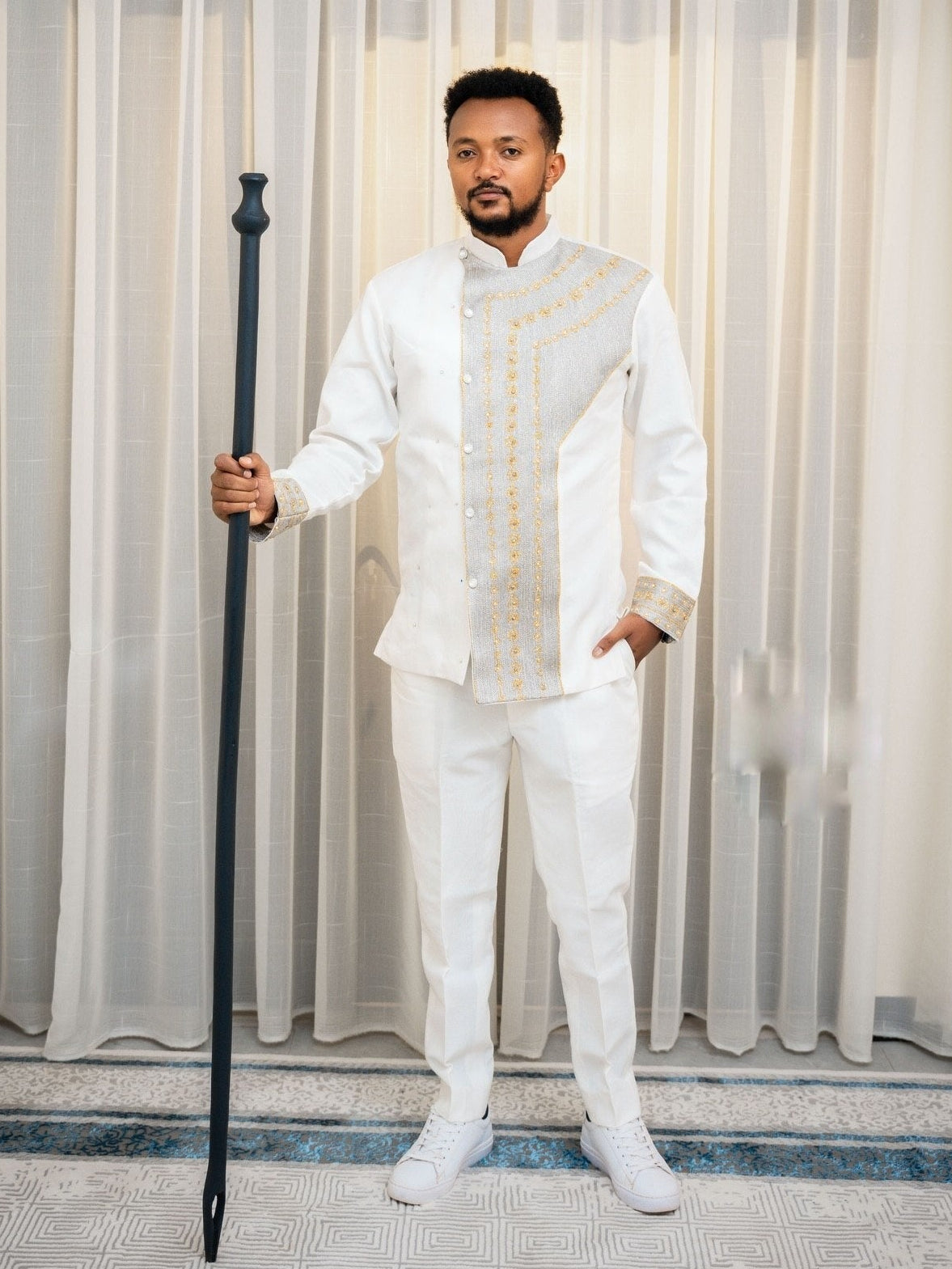 Gold and Silver Men's Traditional Outfit Ethiopian Clothing