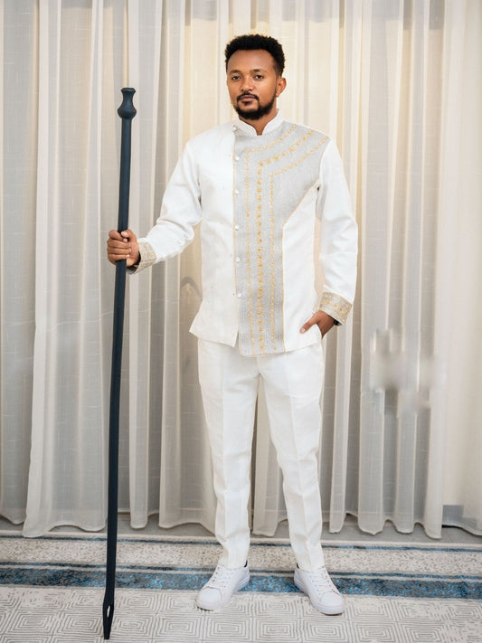 Gold and Silver Men's Traditional Outfit Ethiopian Clothing