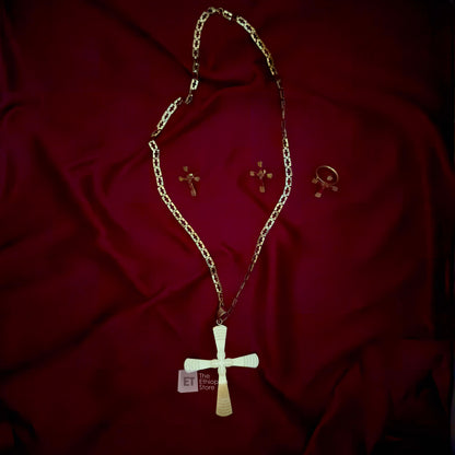 3-Piece Golden Toned Cross Habesha Jewelry Set Traditional Ethiopian Jewelry Includes Necklace, Earrings and  Ring