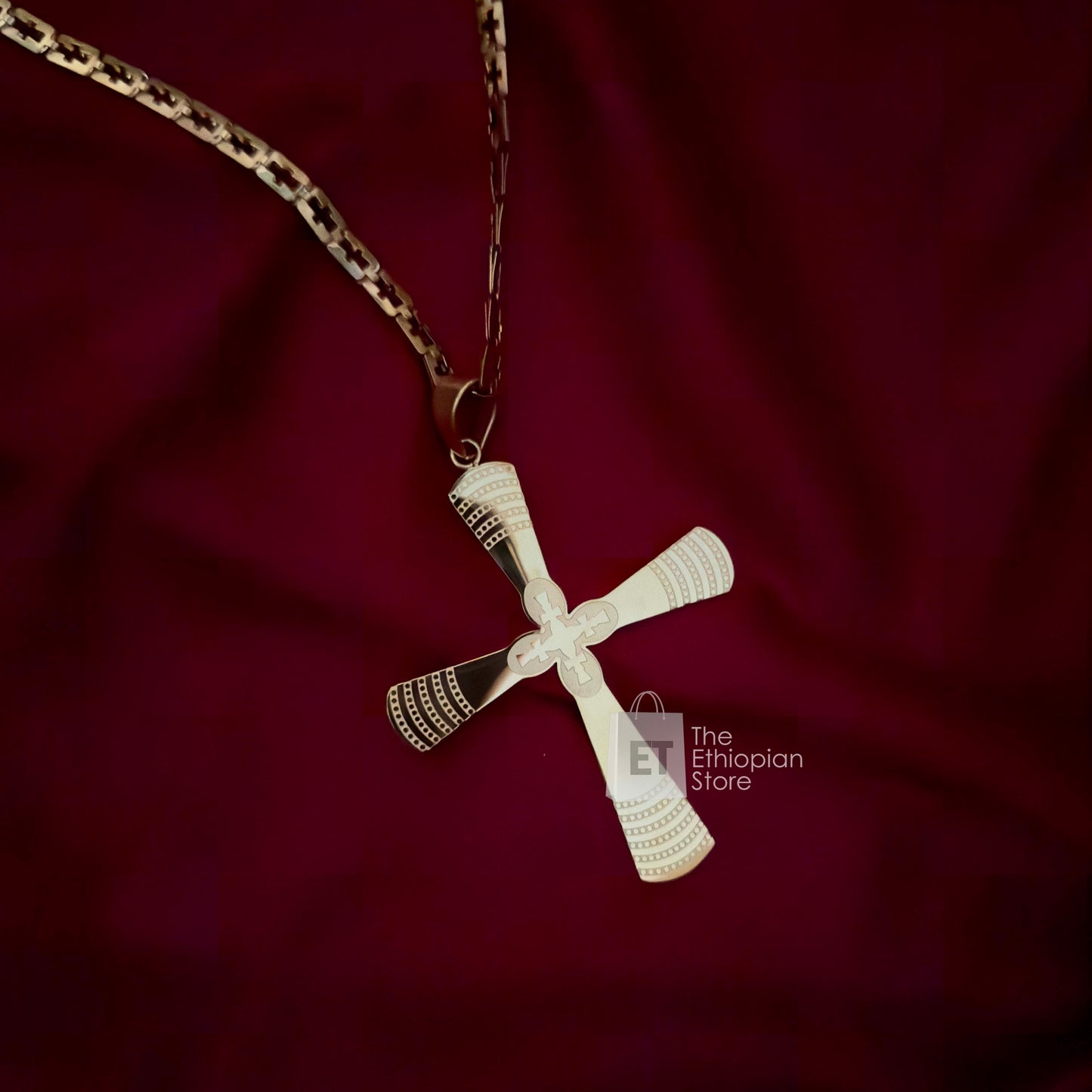 3-Piece Golden Toned Cross Habesha Jewelry Set Traditional Ethiopian Jewelry Includes Necklace, Earrings and  Ring