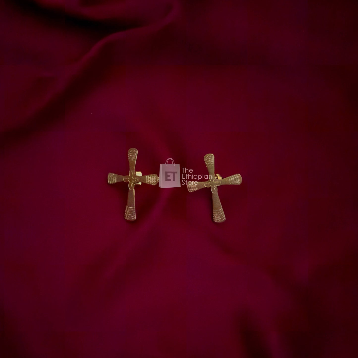 3-Piece Golden Toned Cross Habesha Jewelry Set Traditional Ethiopian Jewelry Includes Necklace, Earrings and  Ring