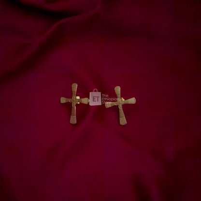 3-Piece Golden Toned Cross Habesha Jewelry Set Traditional Ethiopian Jewelry Includes Necklace, Earrings and  Ring