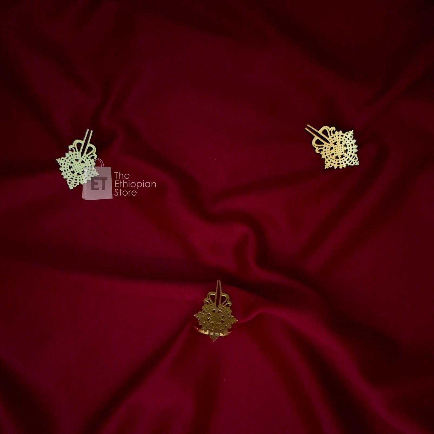 3-Piece Cross Design Golden Color Traditional Ethiopian Jewelry Habesha Jewelry Set Includes Necklace, Earrings and  Ring