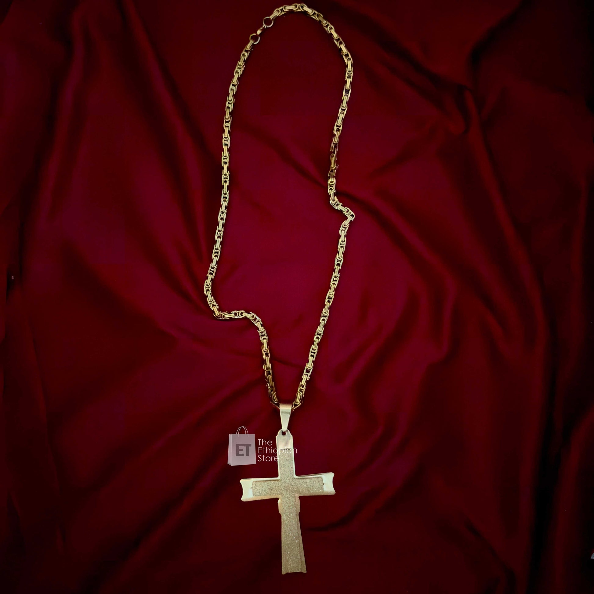 Golden Colored Ethiopian Cross Necklace
