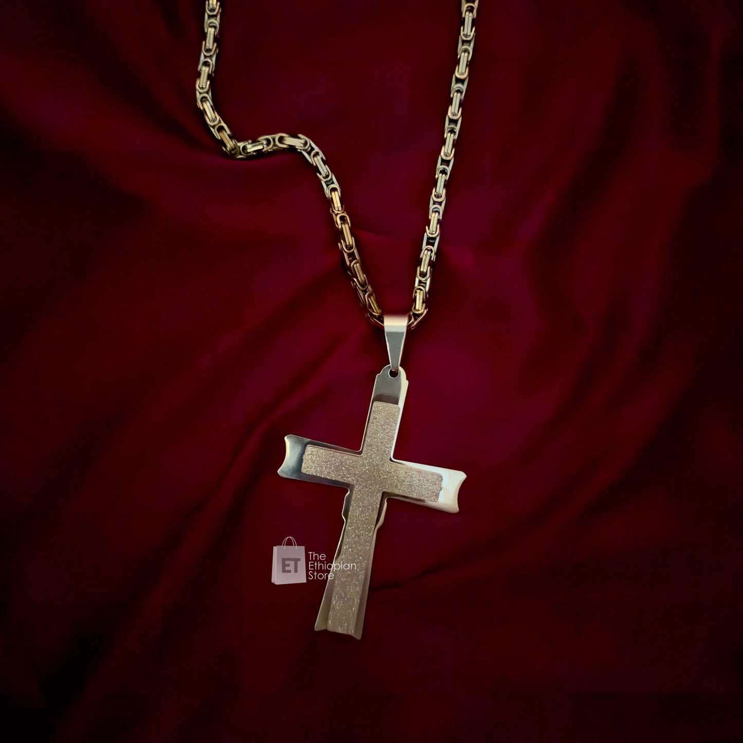 Golden Colored Ethiopian Cross Necklace with Beautiful Chain Habesha Necklace