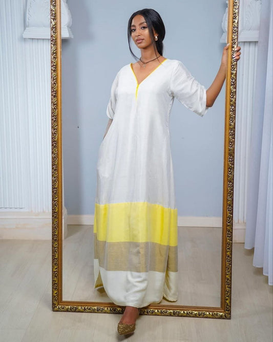 Simple Habesha Kemis with Bold Accents – Modern Habesha Dress – Cultural Dress – Habesha Clothing
