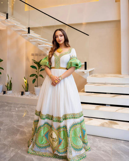Handwoven full embroidery habesha dress for special occasions kemis in TheEthiopianStore Handwoven full embroidery habesha dress for special occasions kemis in TheEthiopianStore