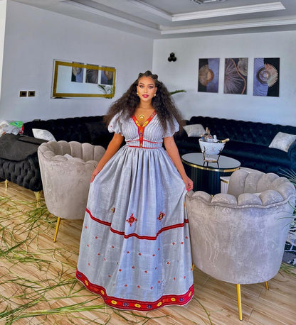 Classic comfort handwoven cotton habesha dress with red design habesha kemis
