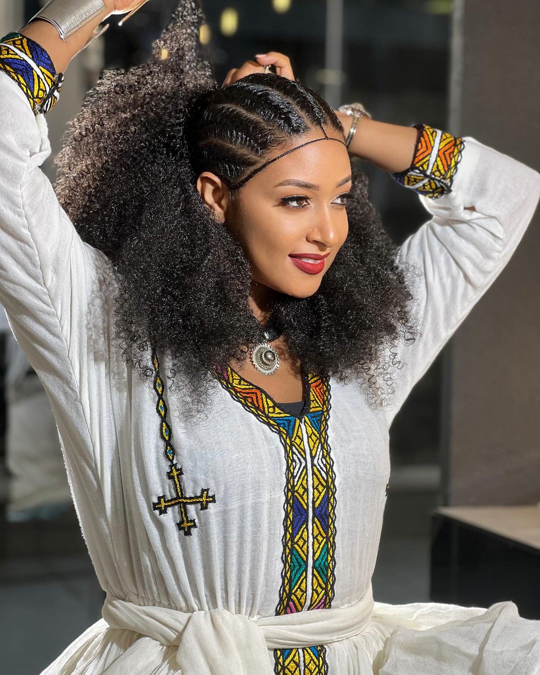 Vibrant Threads: Tilf Detailing in Menen Fabric Habesha Dress