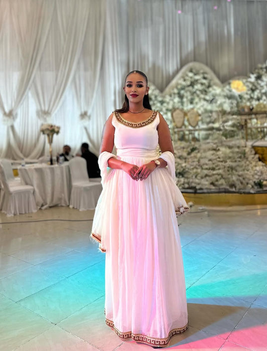 Simple Habesha Dress with Gold Accents – Ethiopian Traditional Clothing – Habesha Kemis
