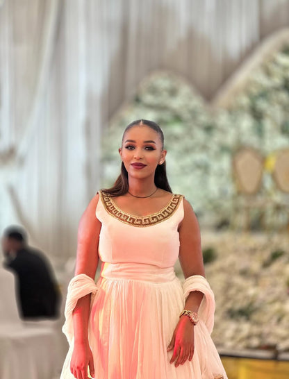 Simple Habesha Dress with Gold Accents – Ethiopian Traditional Clothing – Habesha Kemis