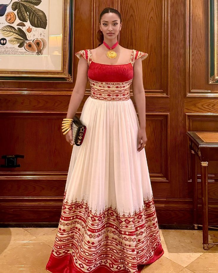 Modern Take with Red Traditional Ethiopian Dress: with Golden Handmade ...