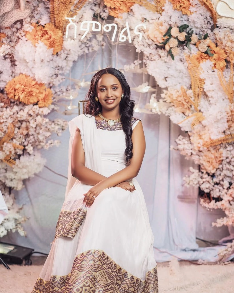 Beautiful Habesha Kemis with Artistic Embroidery – Zuriya – Cultural Dress – Ethiopian Traditional Clothing