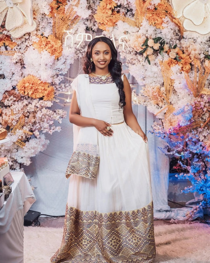Beautiful Habesha Kemis with Artistic Embroidery – Zuriya – Cultural Dress – Ethiopian Traditional Clothing
