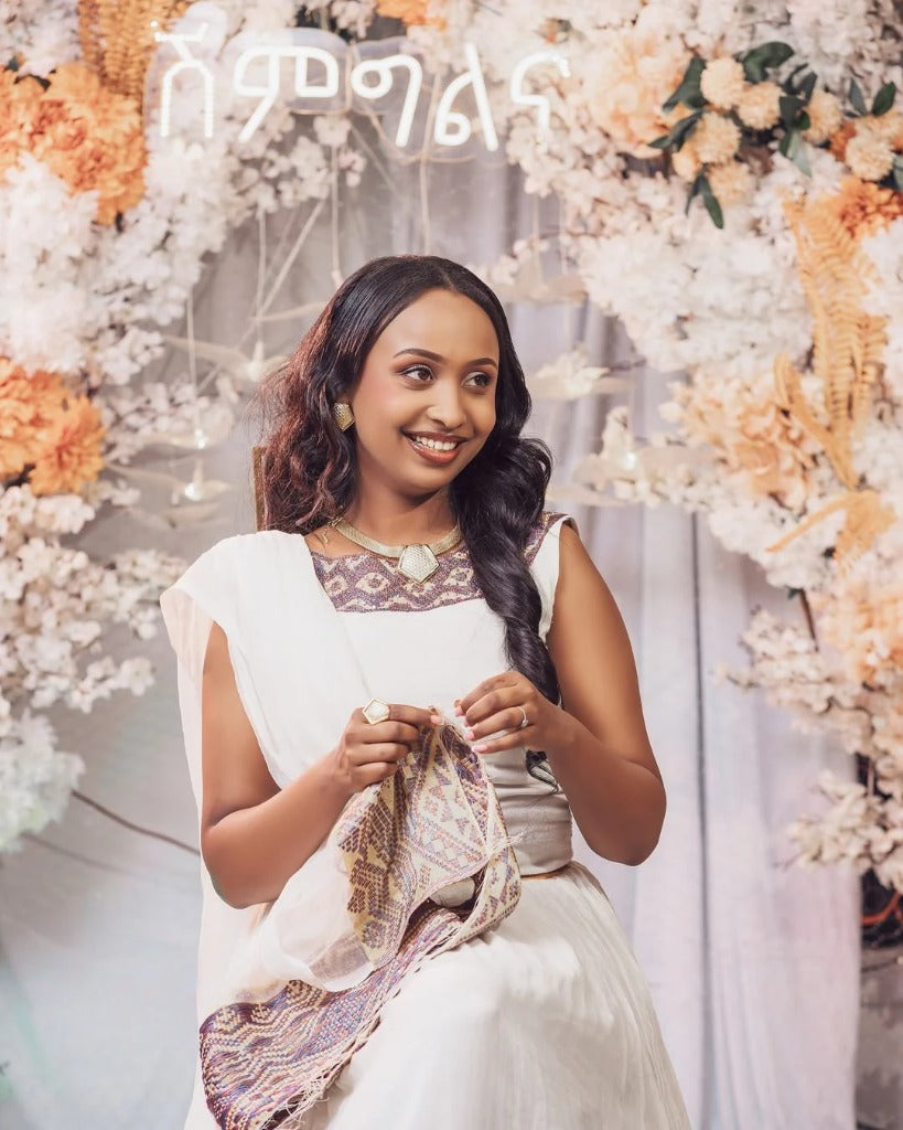 Beautiful Habesha Kemis with Artistic Embroidery – Zuriya – Cultural Dress – Ethiopian Traditional Clothing
