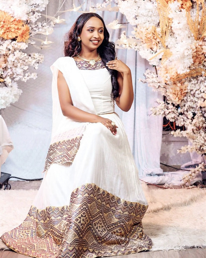 Beautiful Habesha Kemis with Artistic Embroidery – Zuriya – Cultural Dress – Ethiopian Traditional Clothing