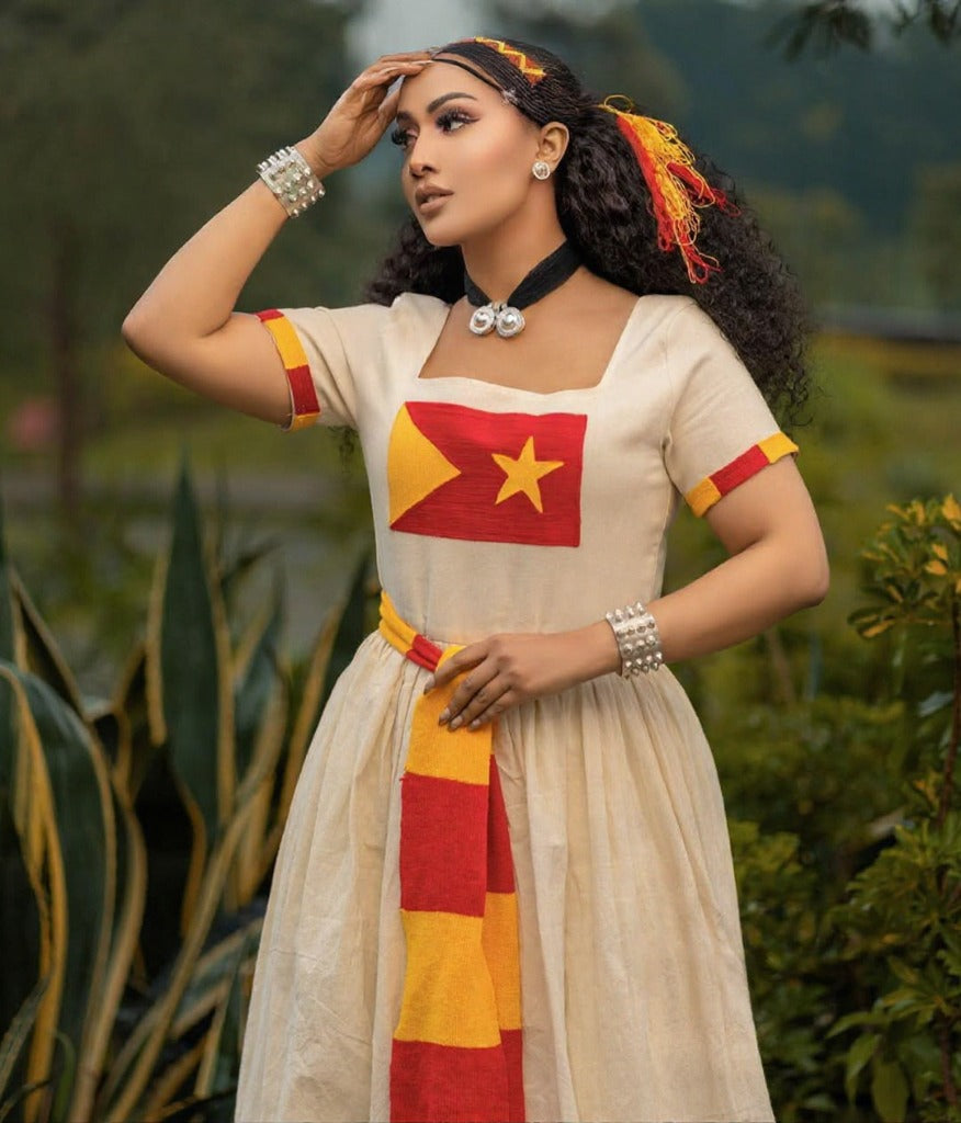 Chic Ashenda Kemis with Bold Red and Yellow Accents – Habesha Dress