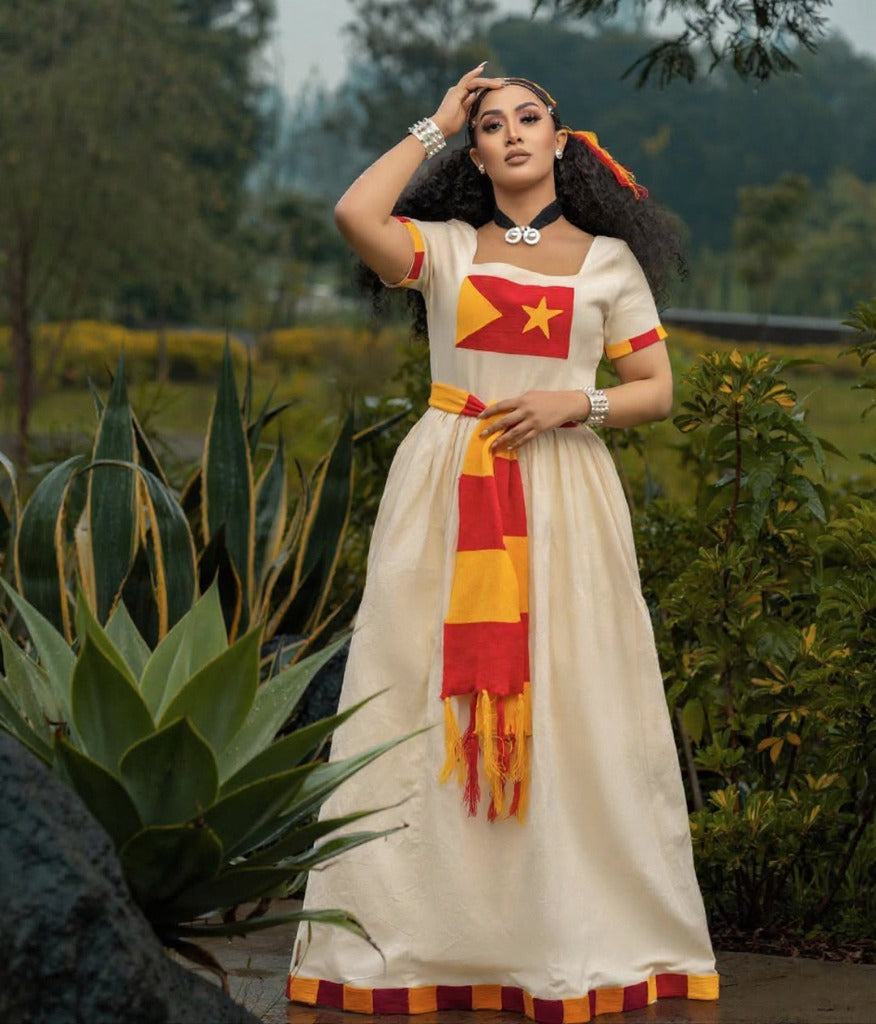 Chic Ashenda Kemis with Bold Red and Yellow Accents – Habesha Dress
