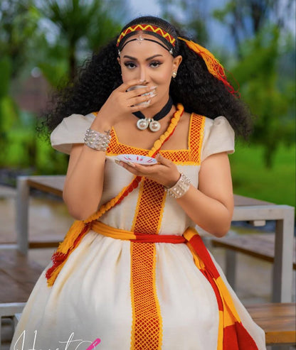 Simple Ashenda Kemis with Yellow and Red Accents for Celebration