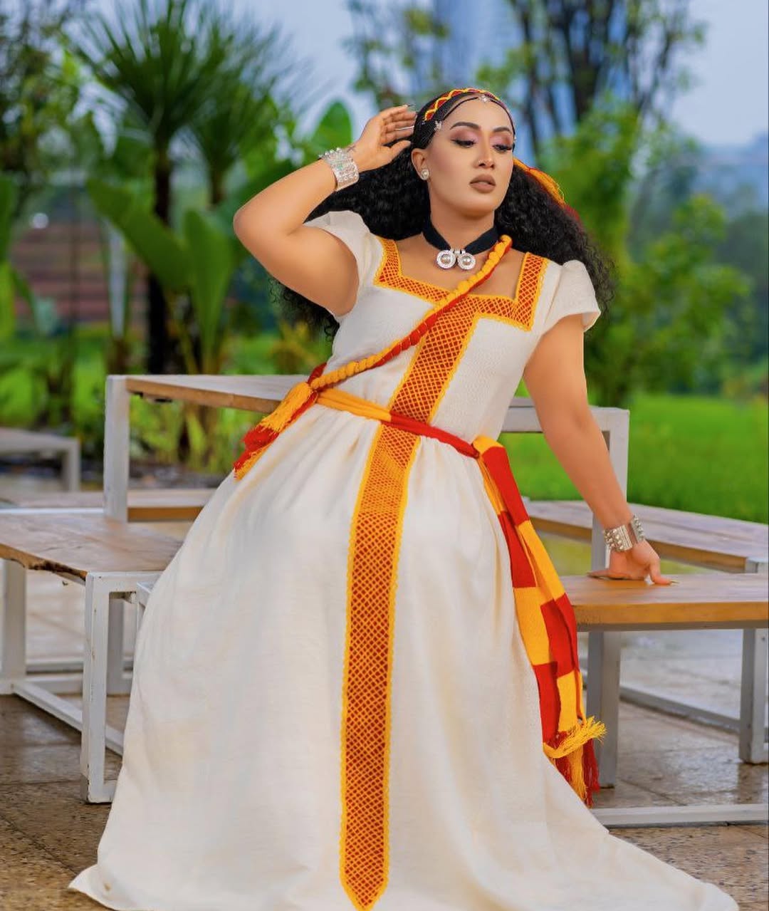 Simple Ashenda Kemis with Yellow and Red Accents for Celebration
