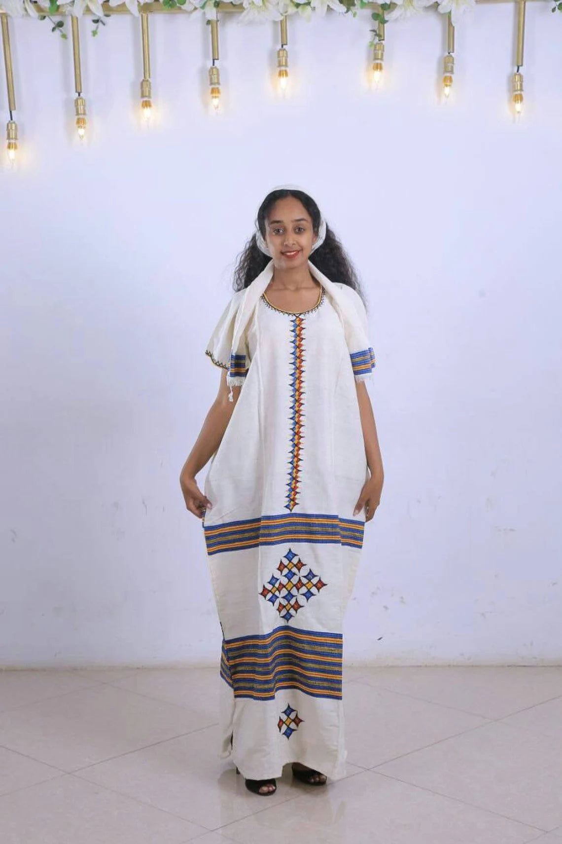 Long Beautiful Traditional Habesha Coffee Dress 
