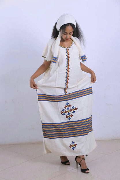 Long Beautiful Traditional Habesha Coffee Dress with Timeless Grace Ethiopian Coffee Dress