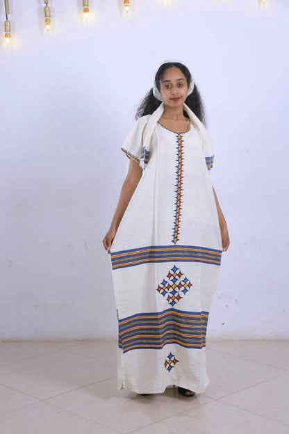 Long Beautiful Traditional Habesha Coffee Dress with Timeless Grace Ethiopian Coffee Dress