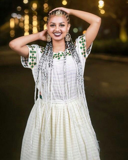 Simple & Elegant Habesha Dress, Ethiopian Tradition, Kemis, Menen Embroidery
