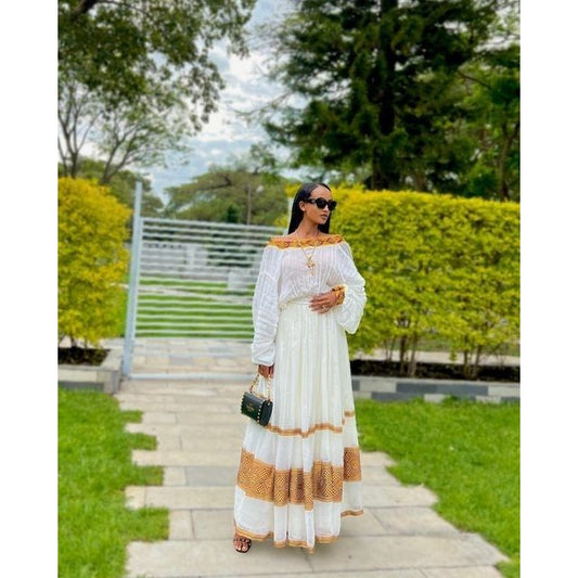 Minimalist Habesha Dress Design Simple Habesha Kemis Golden Brown Tilet Ethiopian Clothing