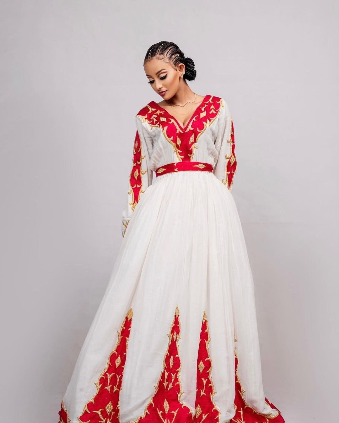 Vibrant red habesha dress embroidery habesha kemis design habesha libs 2023