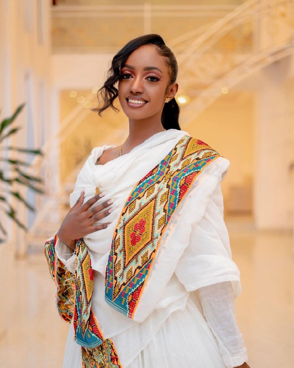Elegant Habesha Dress with Menen Fabric and Shimena Bottom, Habesha Kemis, Eritrean dress, ሀበሻ
