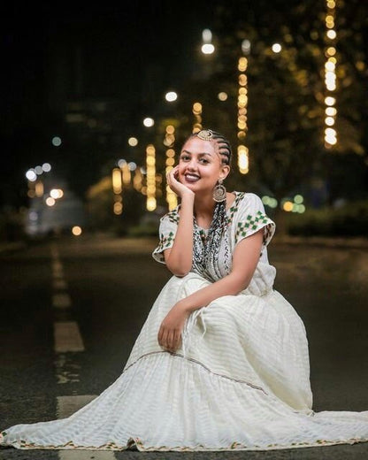 Simple & Elegant Habesha Dress, Ethiopian Tradition, Kemis, Menen Embroidery