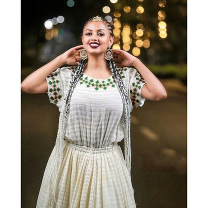 Simple & Elegant Habesha Dress, Ethiopian Tradition, Kemis, Menen Embroidery