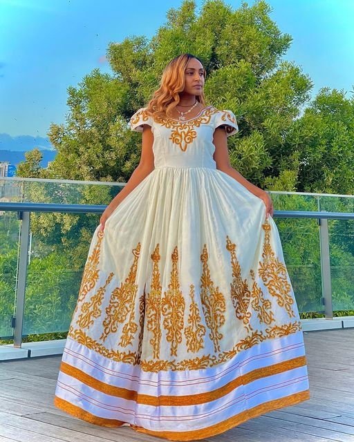 A Luxurious Full Tilf Habesha Kemis in Thick Menen Fabric