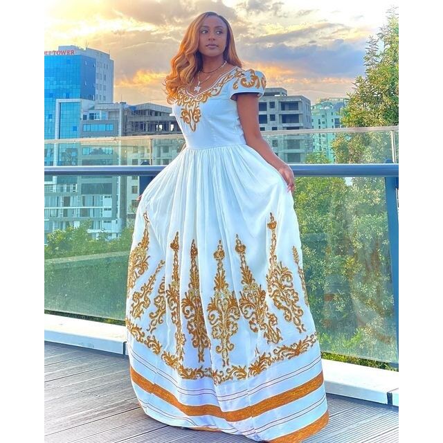 A Luxurious Full Tilf Habesha Kemis in Thick Menen Fabric