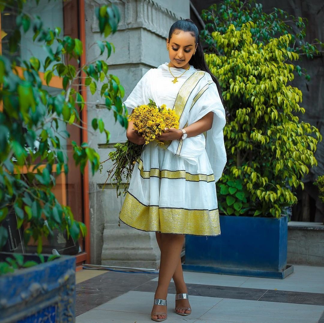 Classy Yellow Habesha Dress Short Habesha Kemis Summer Ethiopian Dress