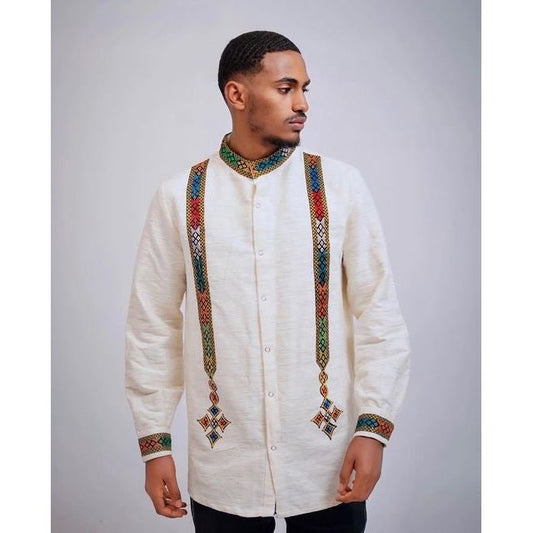 Understated Elegance: A Habesha Shirt for Men with Tilf Design