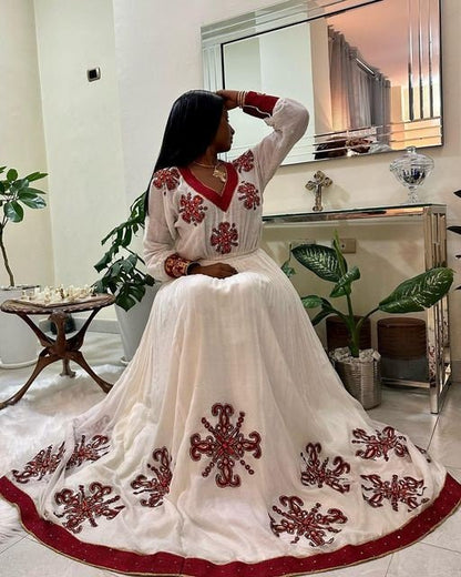 Dark Red Shimena Habesha Dress Design Habesha Kemis