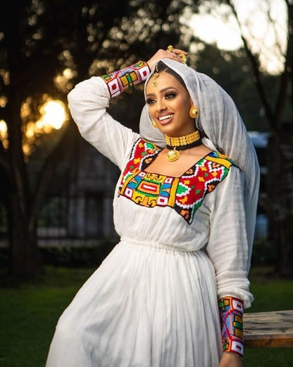 Colorful Pattern Habesha Dress Design Modern Habesha Kemis Tilf Ethiopian Dress