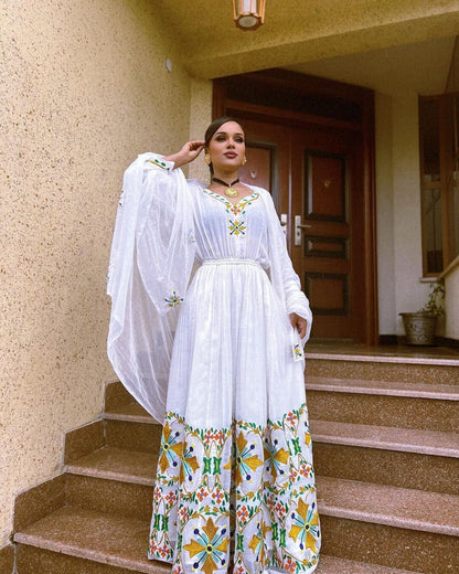 Majestic Menen Habesha Kemis with Modern Tilf Design, Habesha dress, Eritrean dress, ሀበሻ