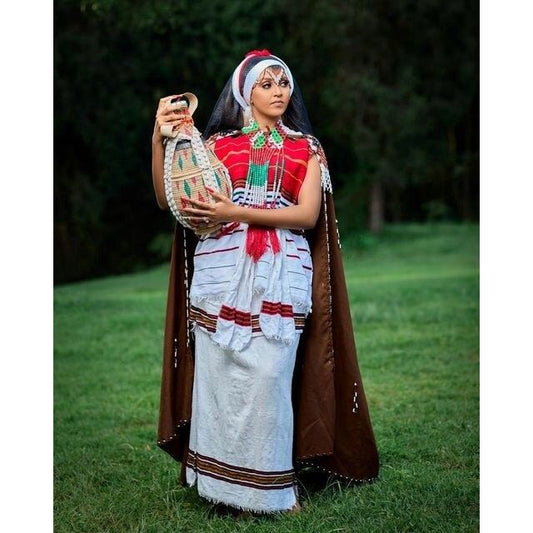 A Vibrant Traditional Oromo Dress with Full Accessories from the Arsi  'Habesha dress, Habesha kemis, Eritrean dress, ሀበሻ