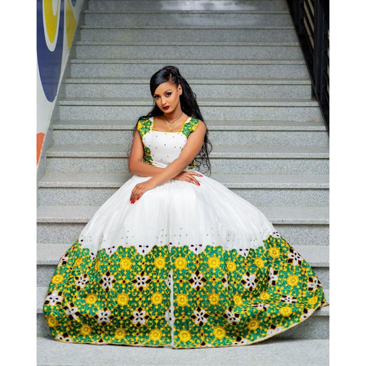 A Beautiful Habesha Kemis with Intricate Tilf Patterns, Habesha Kemis, Eritrean dress, ሀበሻ